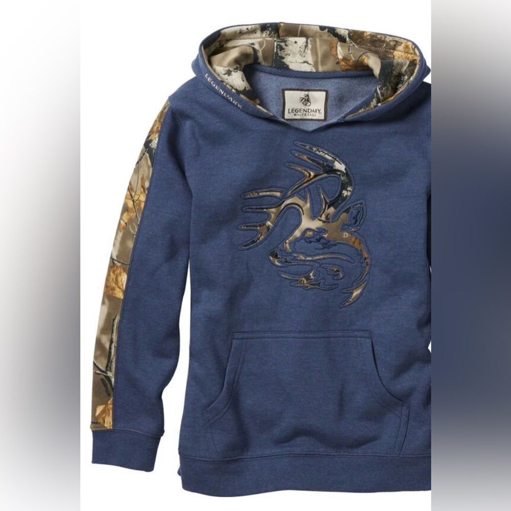 Legendary Whitetails Outfitter Camo Hoodie Sweatshirt Blue Youth XS NWT